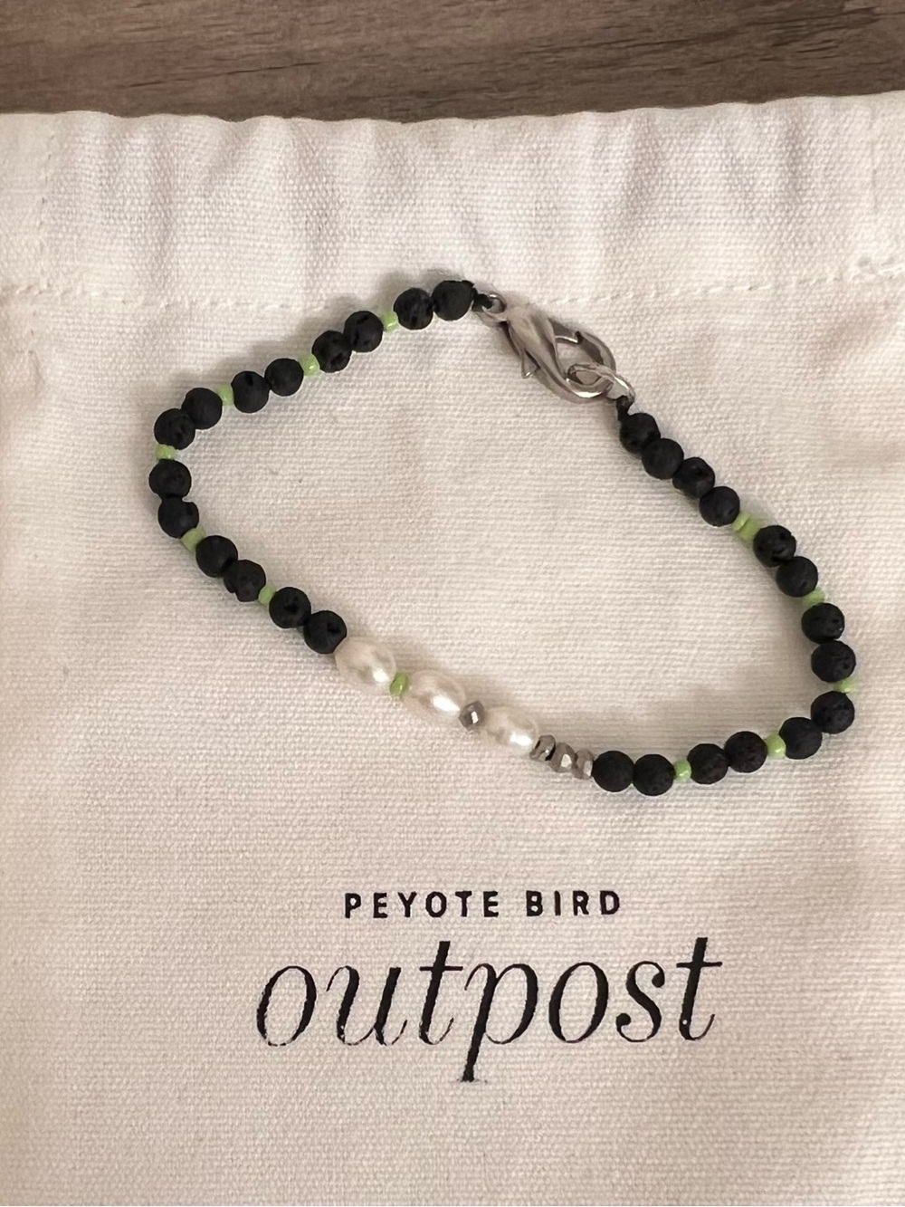 PEYOTE BIRD Black lava pearl Beaded Bracelet Unisex Outpost